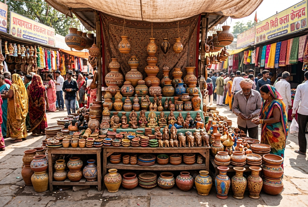 Exquisite handcrafted clay pottery and artifacts displayed at a local heritage market