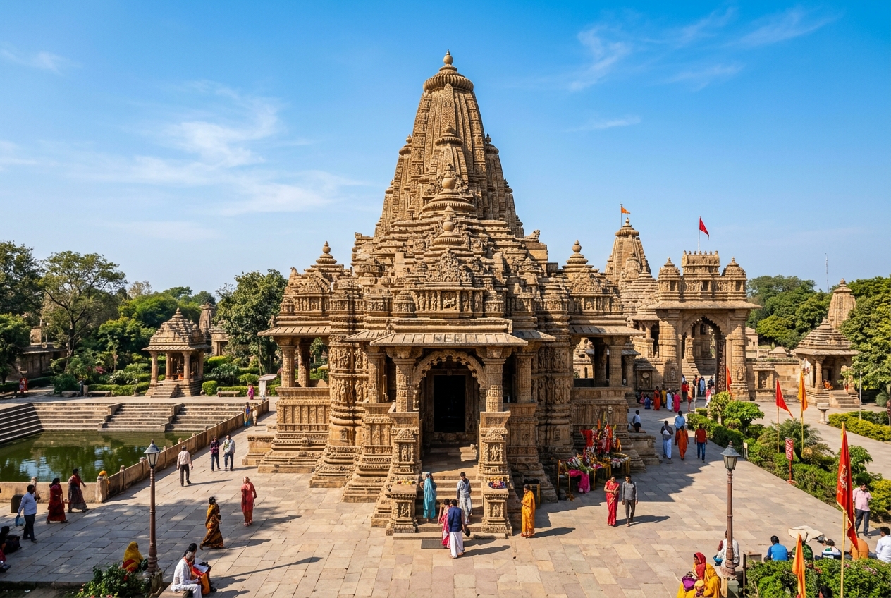 Ancient carved stone temple exterior view