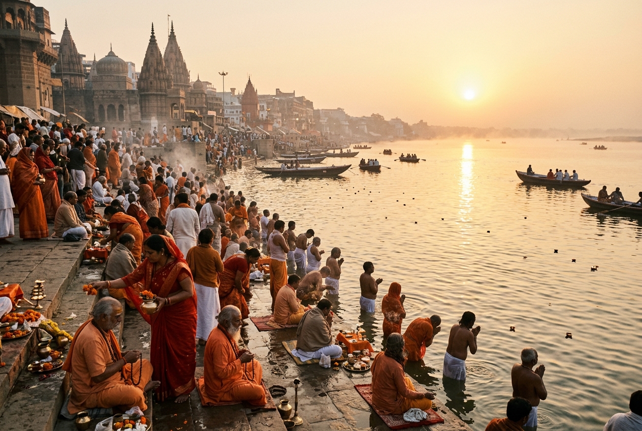 Devotees at riverbanks