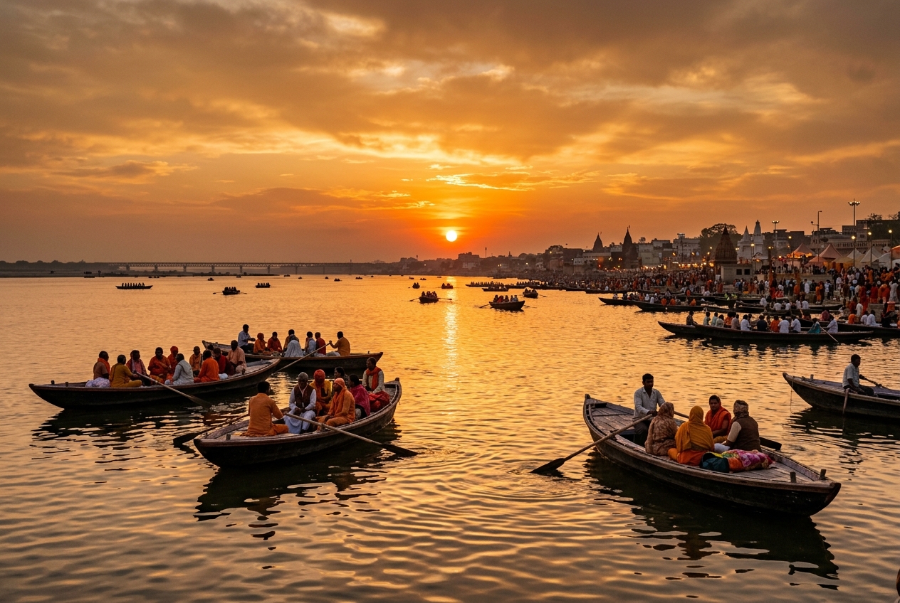 Scenic reflection of sunset on the sacred rivers